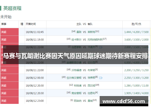 马赛与瓦朗谢比赛因天气原因延期球迷期待新赛程安排